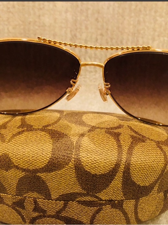 New Coach Gold Frame Brown Gradient Aviator Sunglasses with Signature Case main image 4